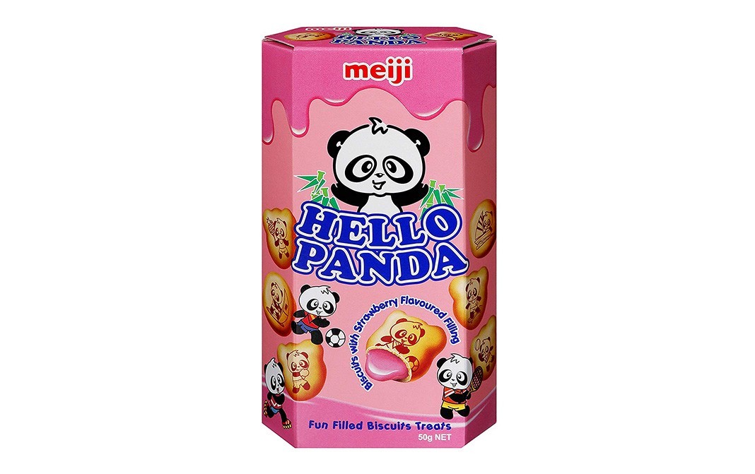 Meiji Hello Panda Biscuits With Strawberry Flavoured Filling   Box  50 grams